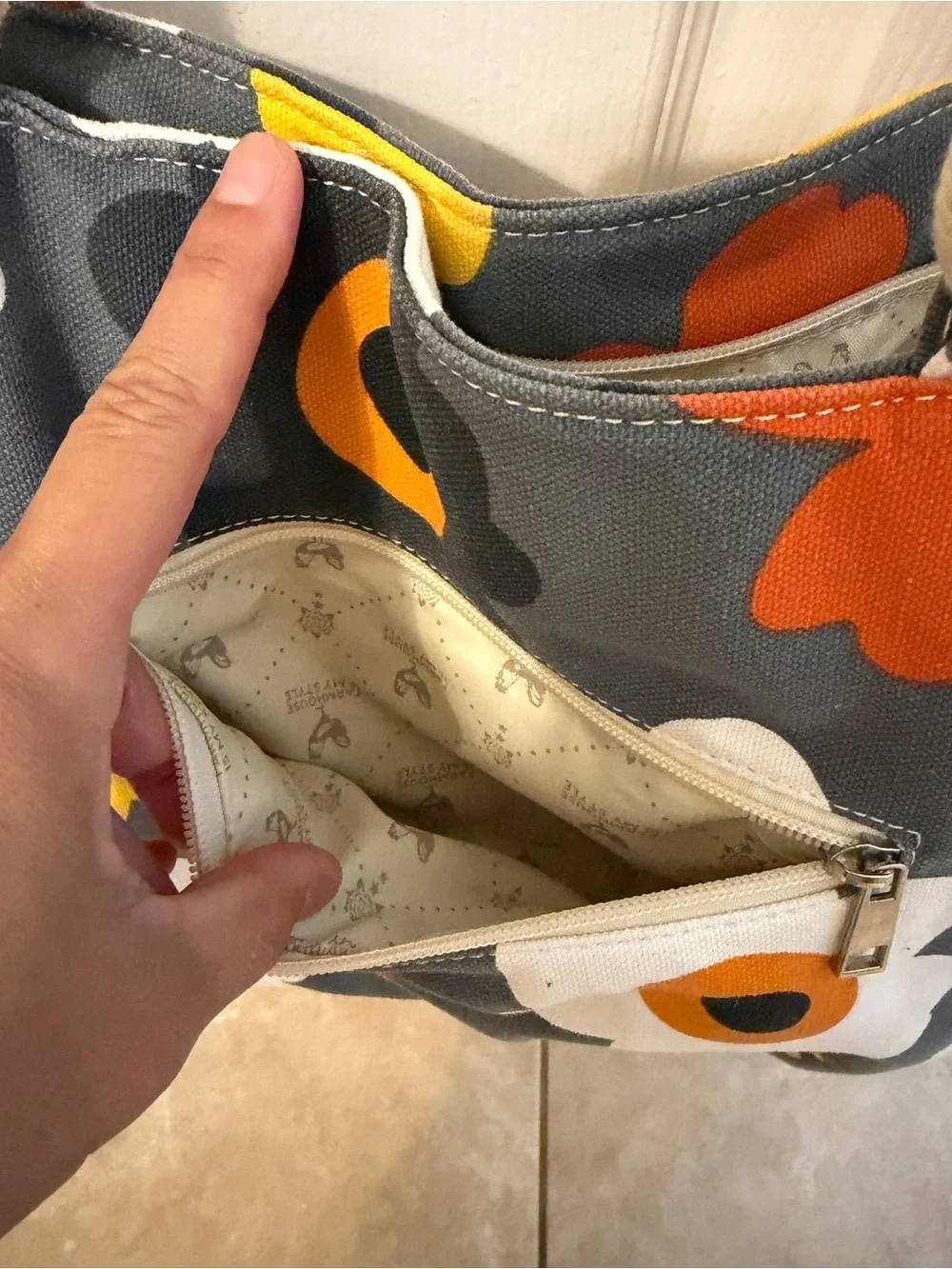 Canvas Floral Tote Bag in Gray, Yellow & Orange